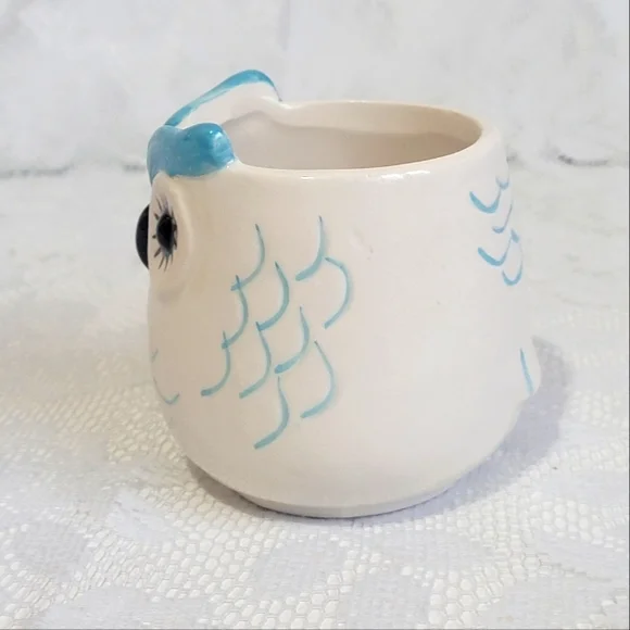 Mini Ceramic Pot Premium Glazed Cute Blue Owl Face Succulent Plant Holder - Picture 4 of 16